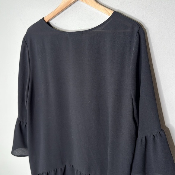 Gibson Nordstrom Ruffle Flounce Hem Short Sleeve Blouse in Black Size XL - Picture 5 of 10